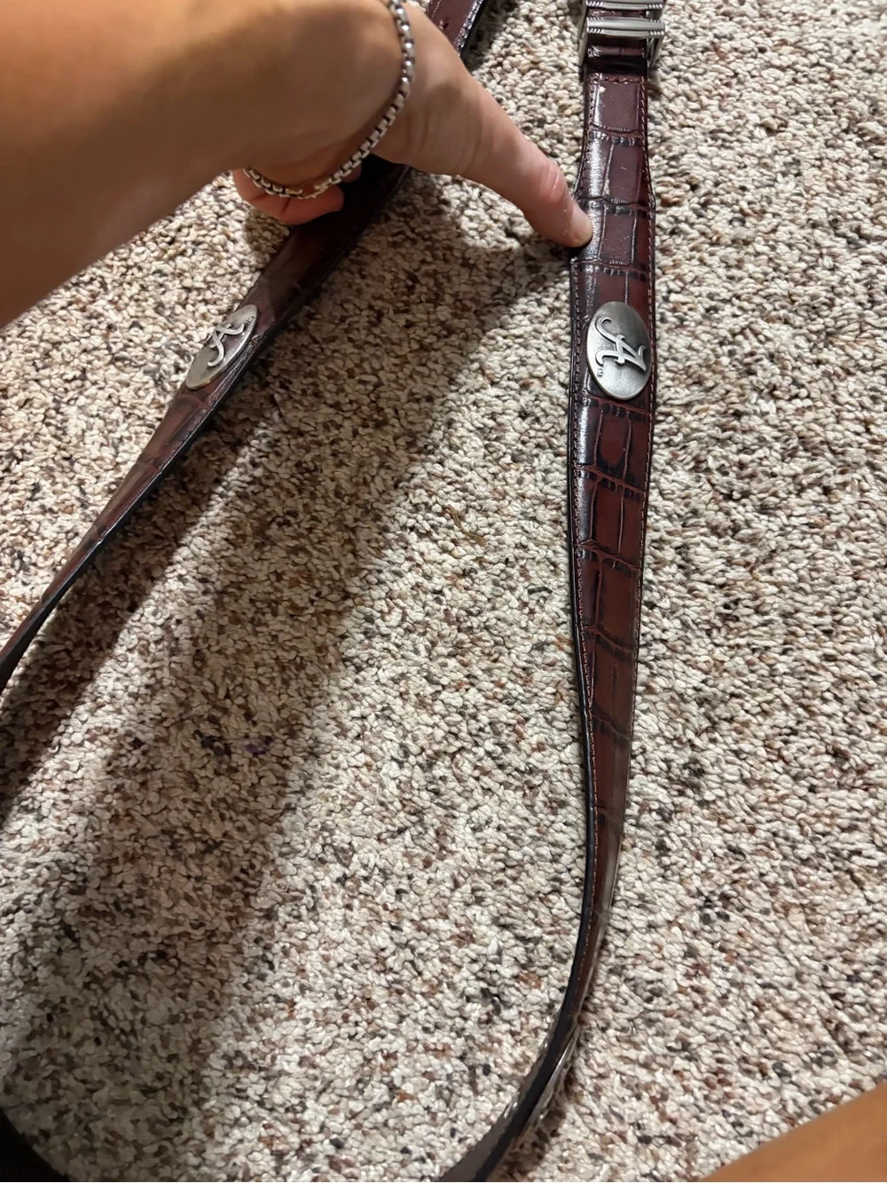 Zep-pro Brown Croc-Embossed Leather Belt with Brushed Silver Buckle 40 roll tide